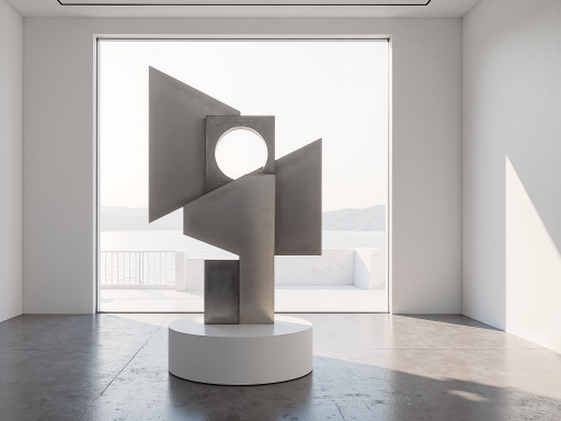 现代艺术狮子雕塑,抽象风格,金属材质,现代艺术风格